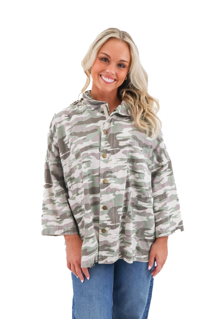 sugar + lips camo jacket (m; retail $165)