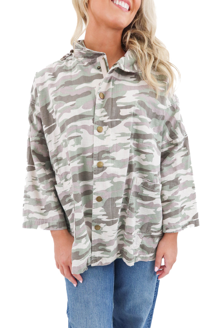 sugar + lips camo jacket (m; retail $165)