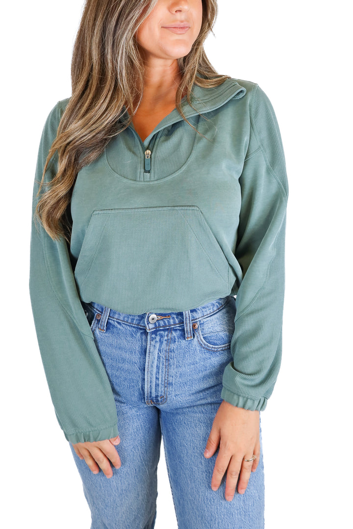 lululemon green cropped quarter zip (4)