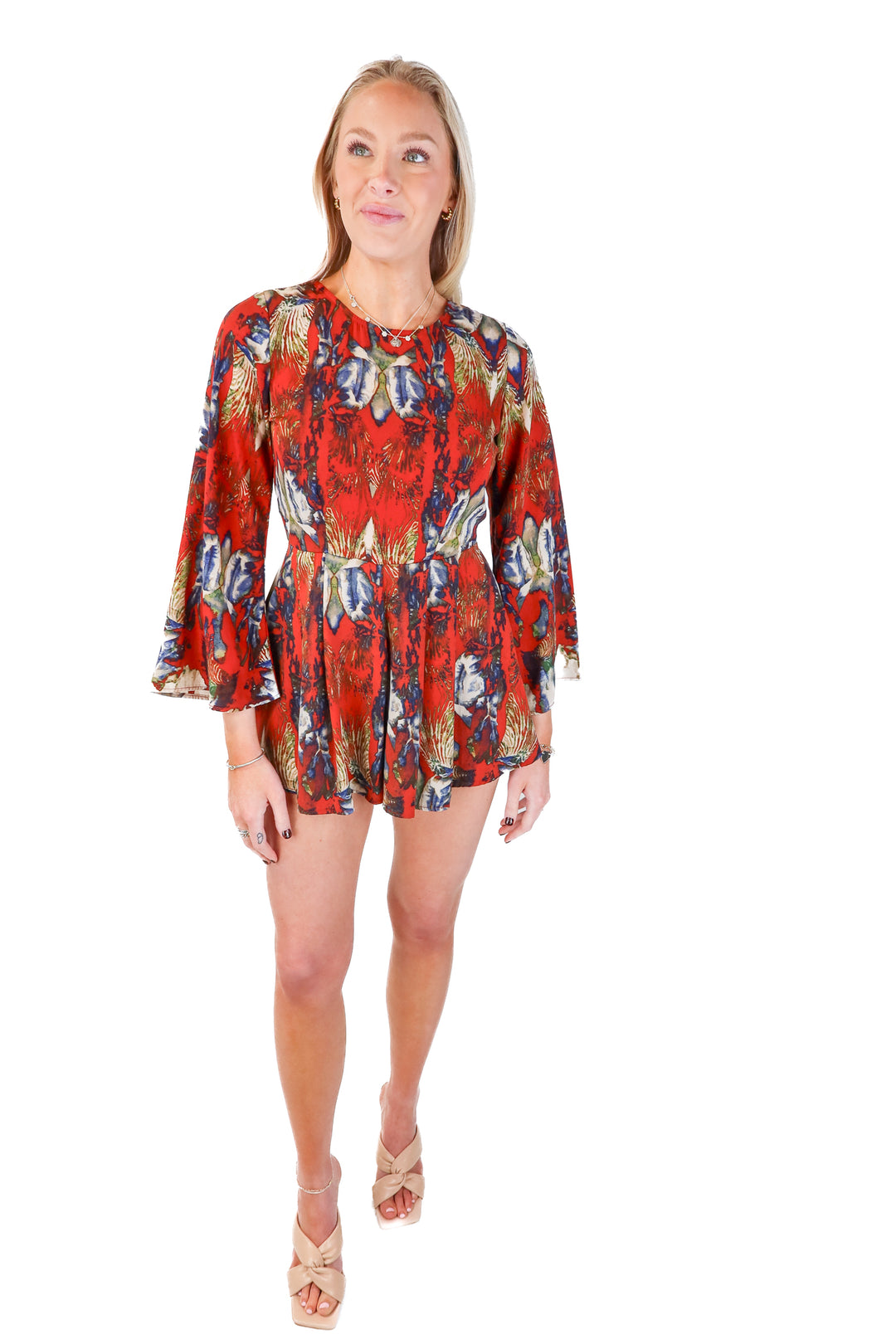 burnt orange abstract print romper (s)