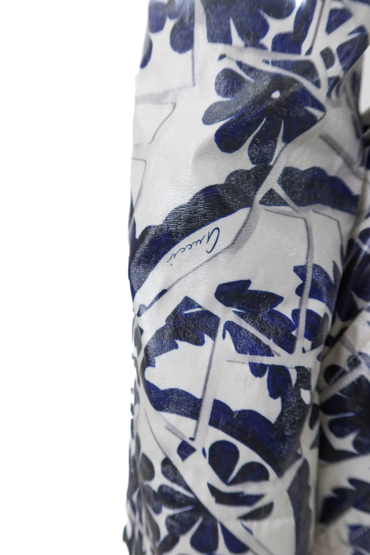 gucci blue and white patterned rain coat (s; retail $2,875)