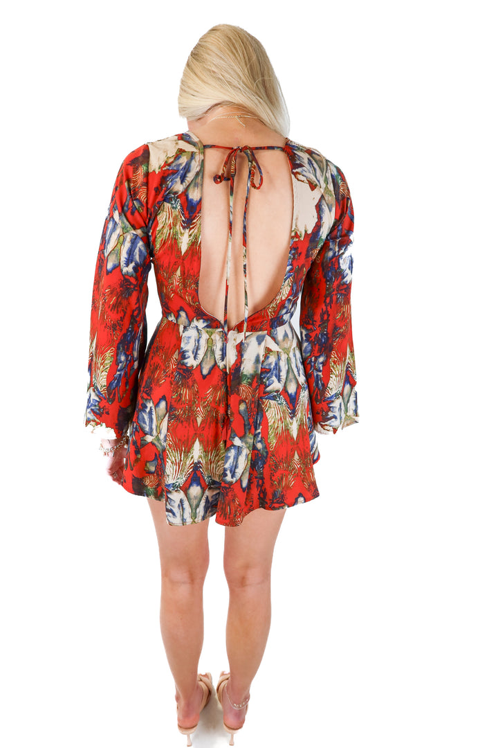 burnt orange abstract print romper (s)