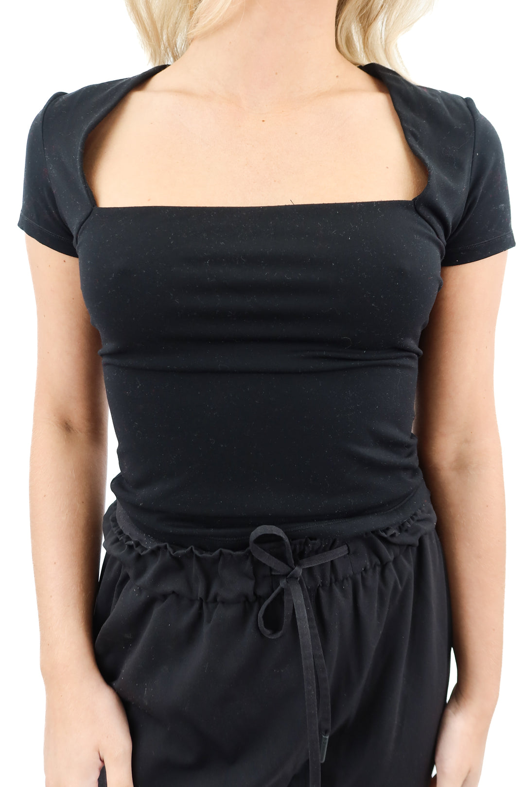 pumiey black square neck top (m)