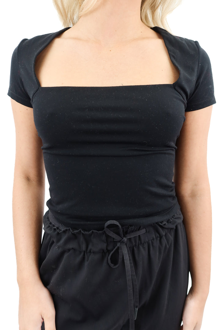 pumiey black square neck top (m)