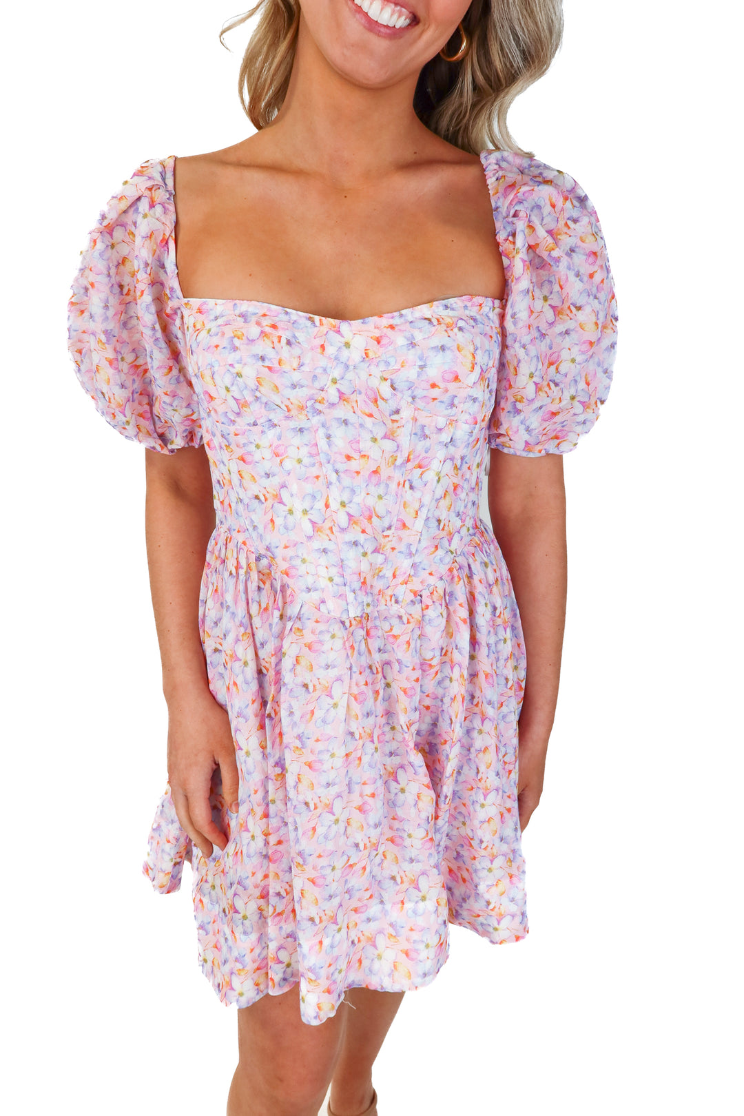 bardot pink floral corset mini dress (s; retail $118)