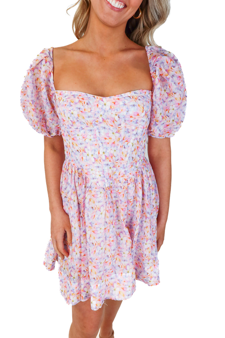 bardot pink floral corset mini dress (s; retail $118)