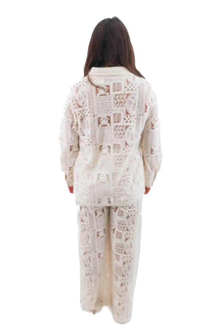 blithe cream lace top and pant set (l; retail $188)