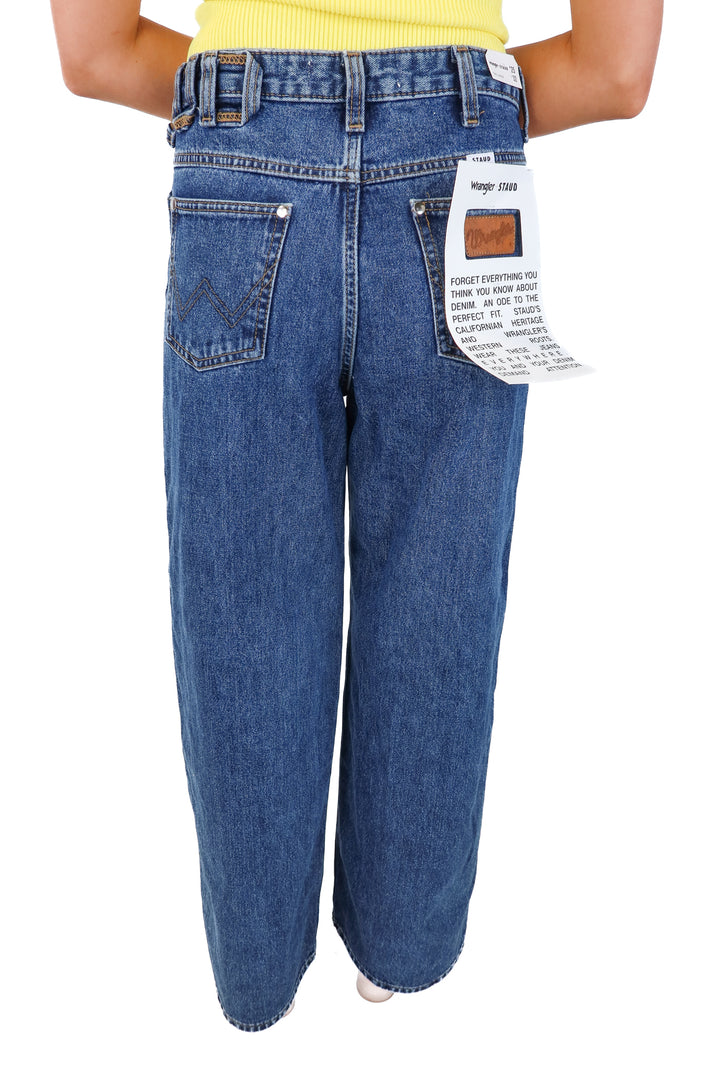 SOLD: wrangler X staud medium wash wide leg jeans NWT (25; retail $195)