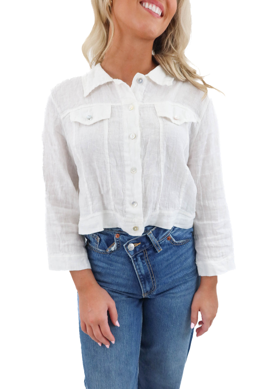 inizio white linen top (*m; retail $175)