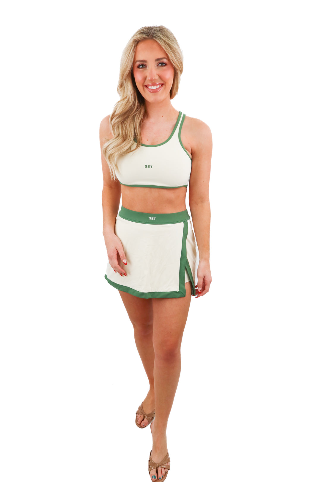 set active cream/green top and skort set (m)