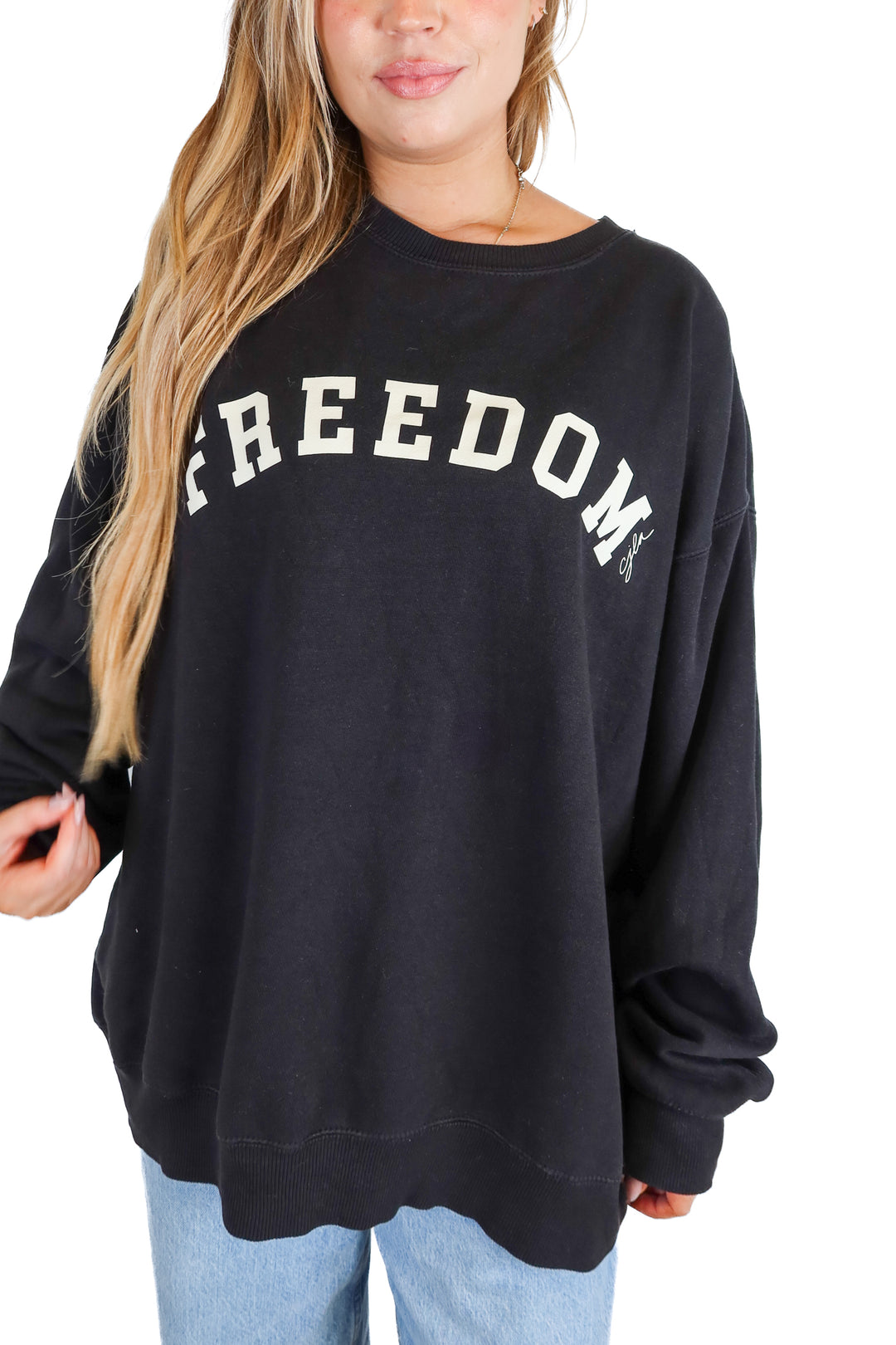 carly jean freedom black crewneck (os)
