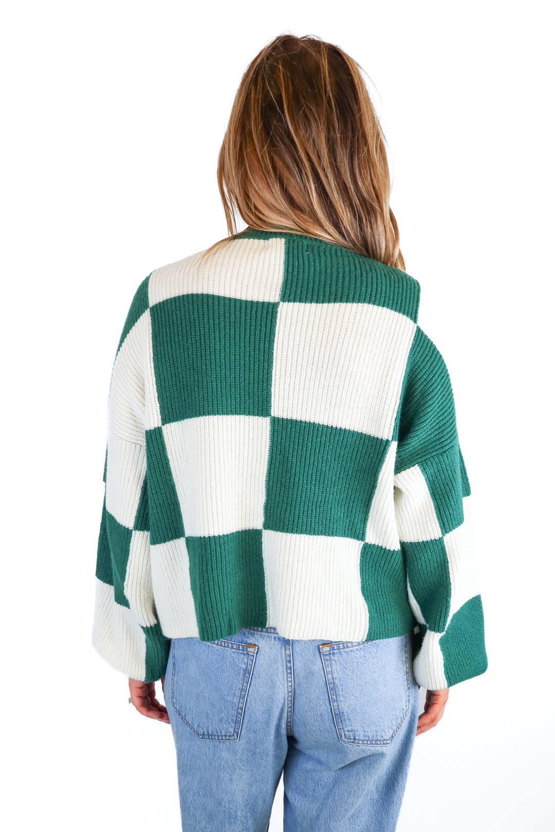 &Merci Green/Ivory Checkerboard Sweater (M)