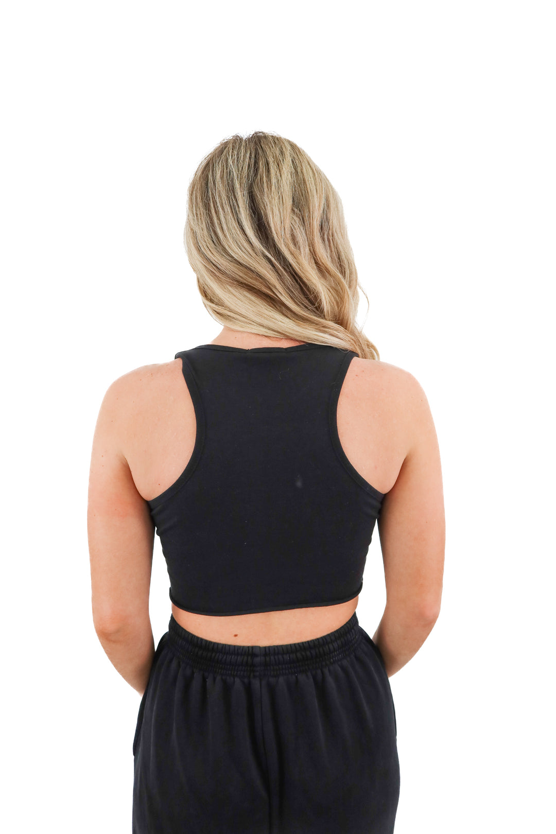 prettylittlething black cropped tank top (S)