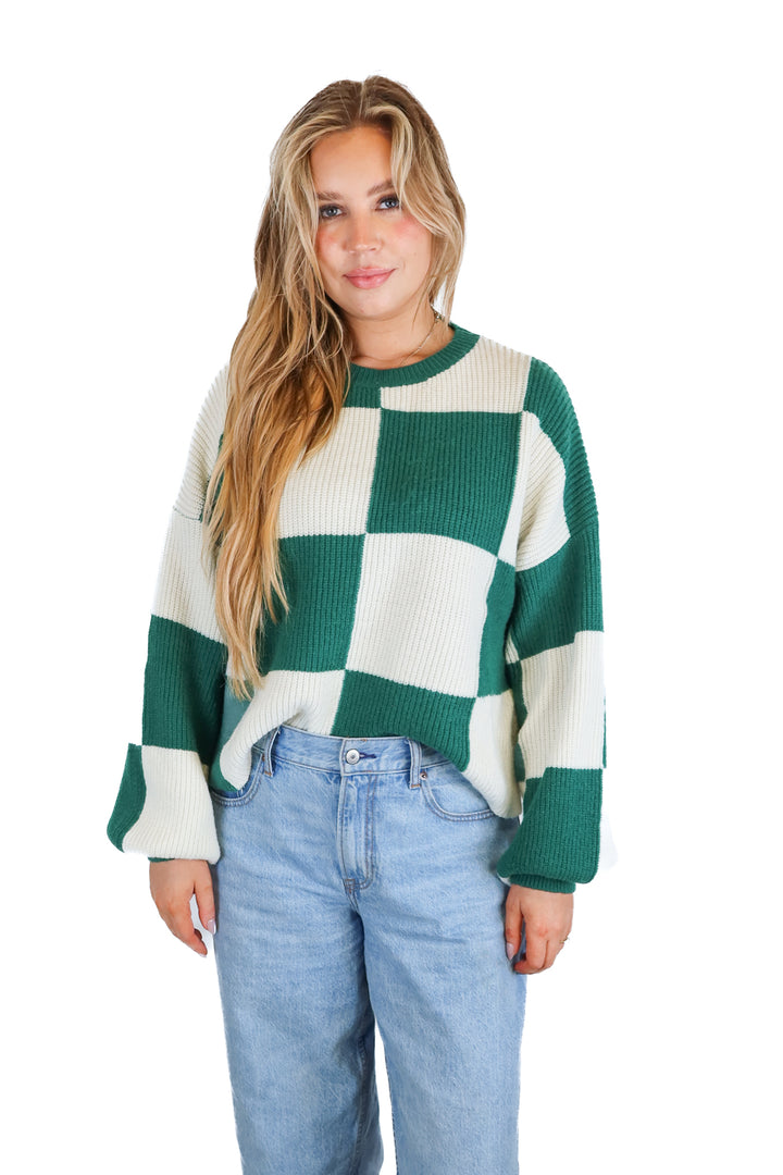 &Merci Green/Ivory Checkerboard Sweater (M)