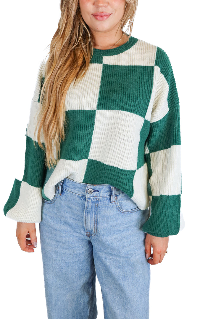 &Merci Green/Ivory Checkerboard Sweater (M)