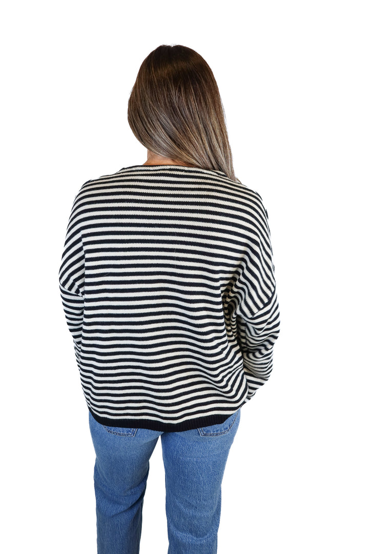 Carly Jean Black/Ivory Stripe Sweater (O/S; retail $78)