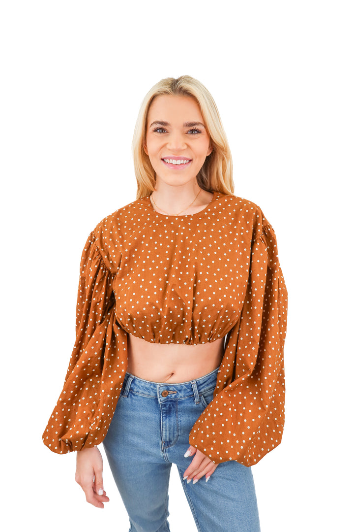 significant other brown polka dot top (2; retail $195)