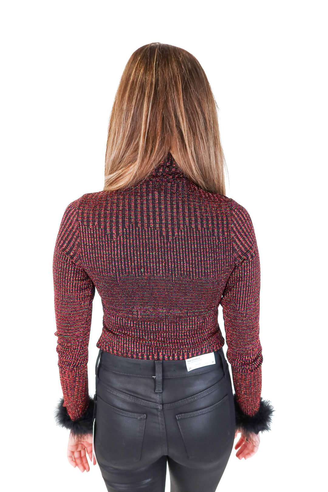 wayf metallic bodysuit with feather trim (xs)