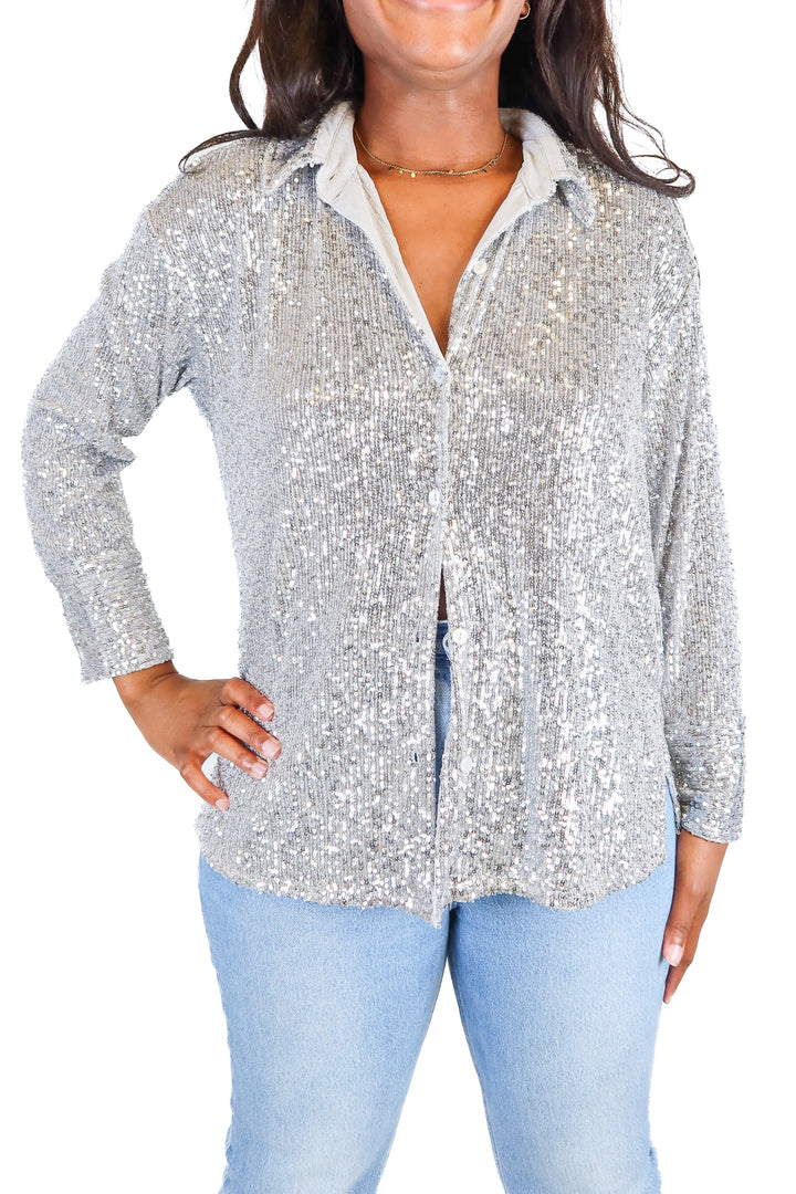 Abercrombie Silver Sequin Button Down Shirt (S)