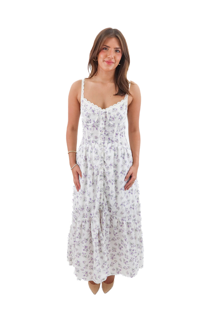 astr the label white and pruple floral dress (m)