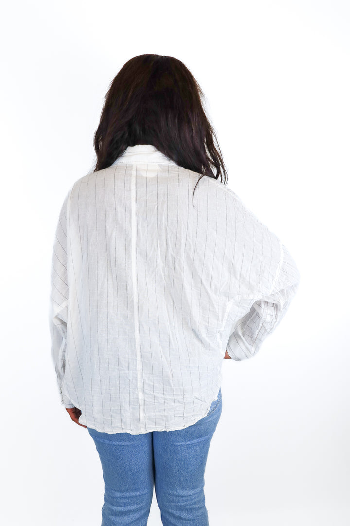 Carly Jean White/Black Stripe Button Front Shirt (M)