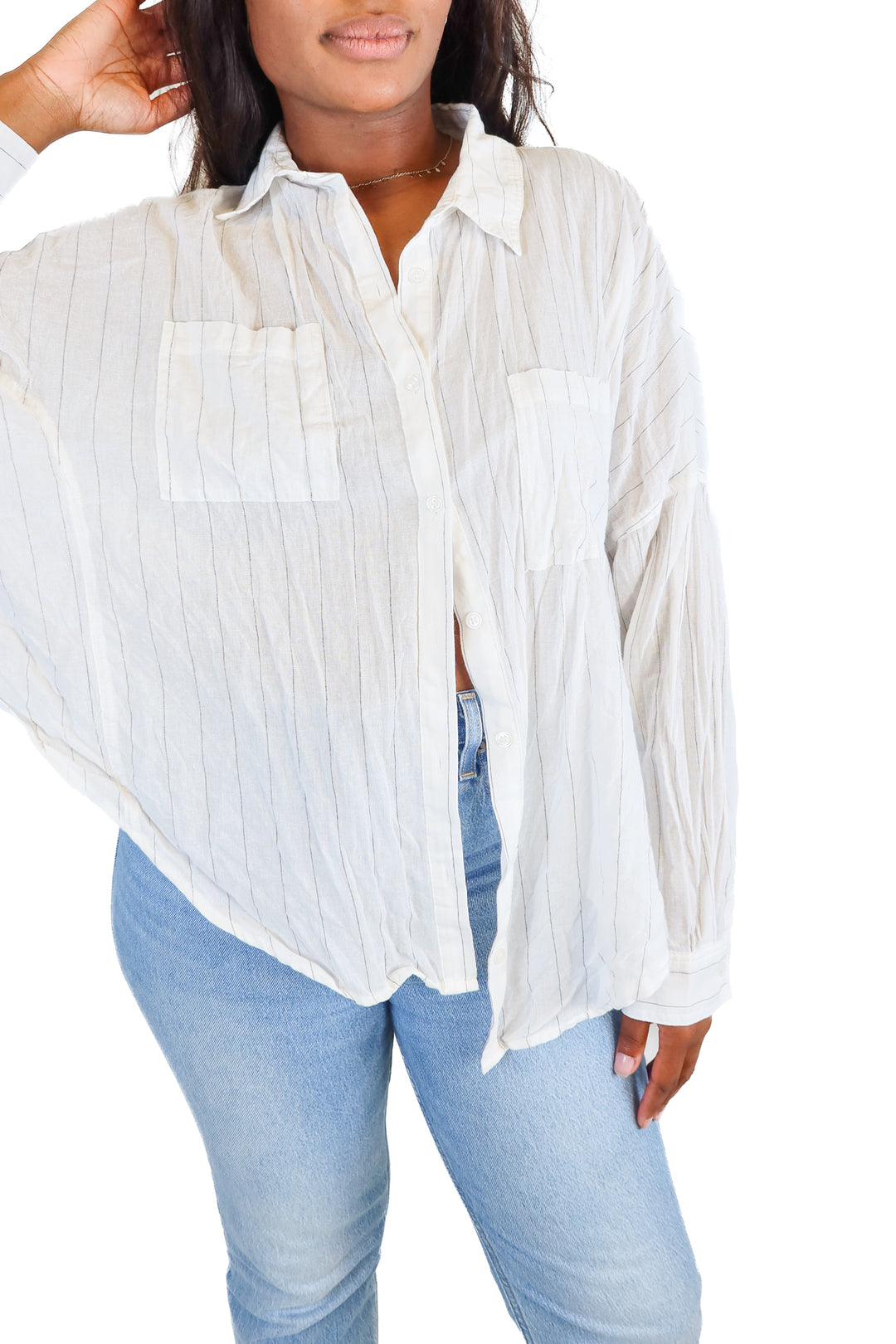 Carly Jean White/Black Stripe Button Front Shirt (M)
