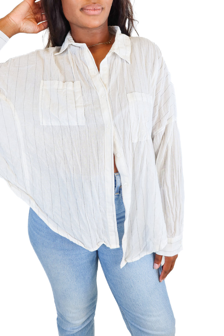 Carly Jean White/Black Stripe Button Front Shirt (M)