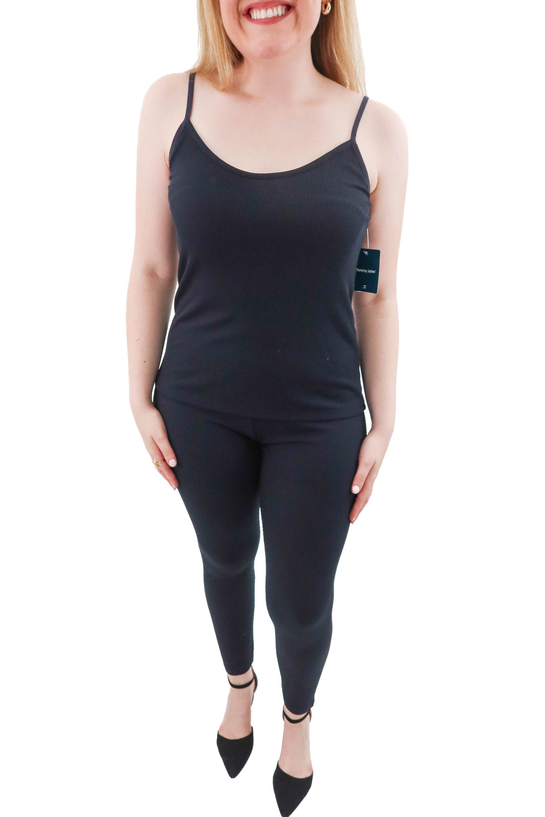 tommy john black waffle tank and pant set (l; Retail $198)