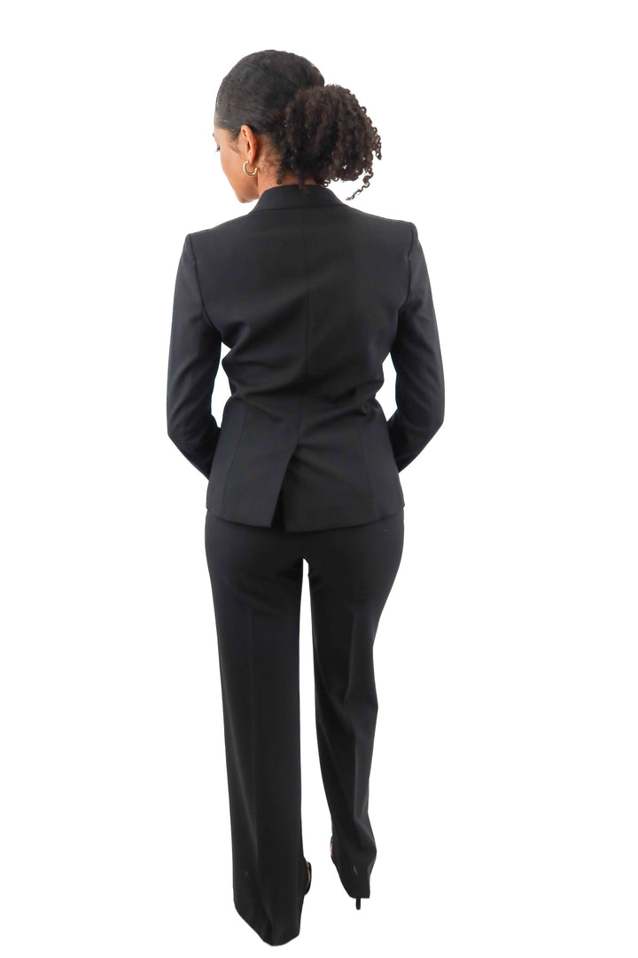 theory black blazer and pants set (6; retail $780)