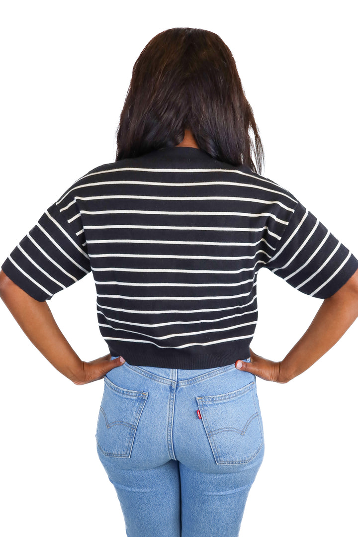 abercrombie knit black/white striped tee (S)