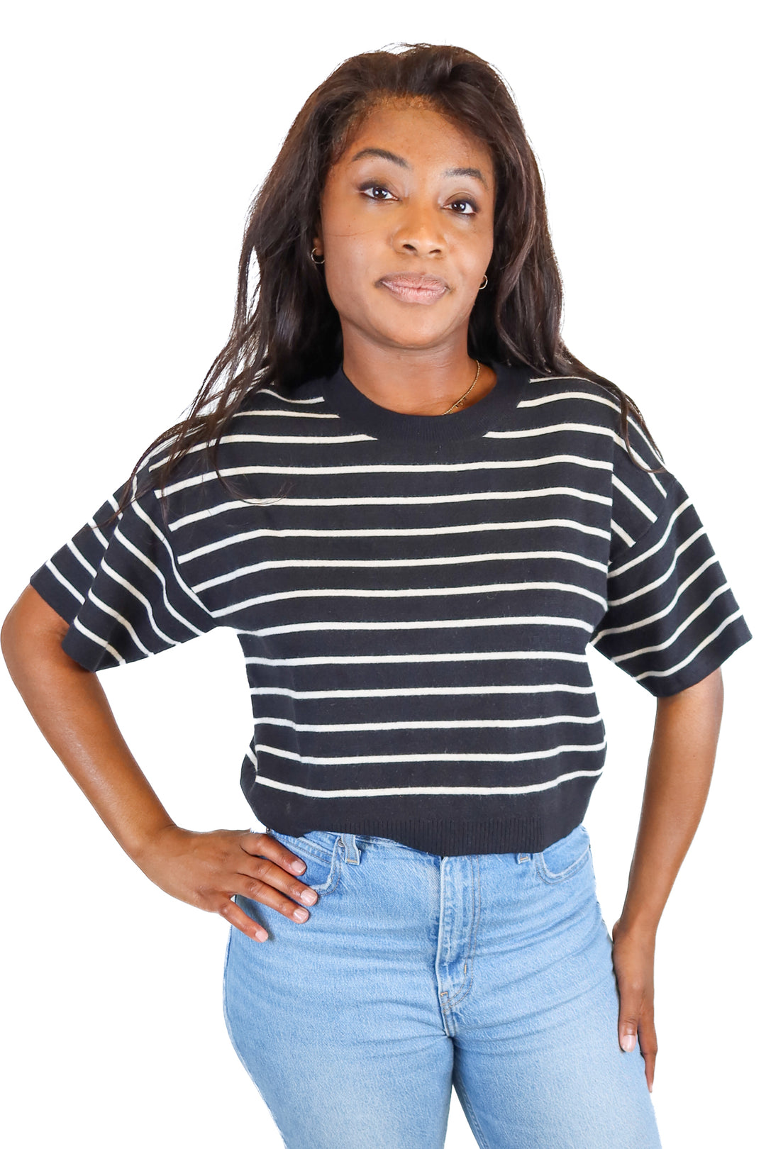 abercrombie knit black/white striped tee (S)
