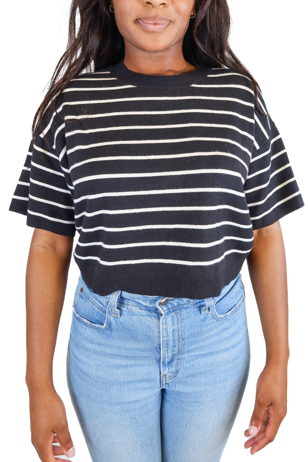 abercrombie knit black/white striped tee (S)