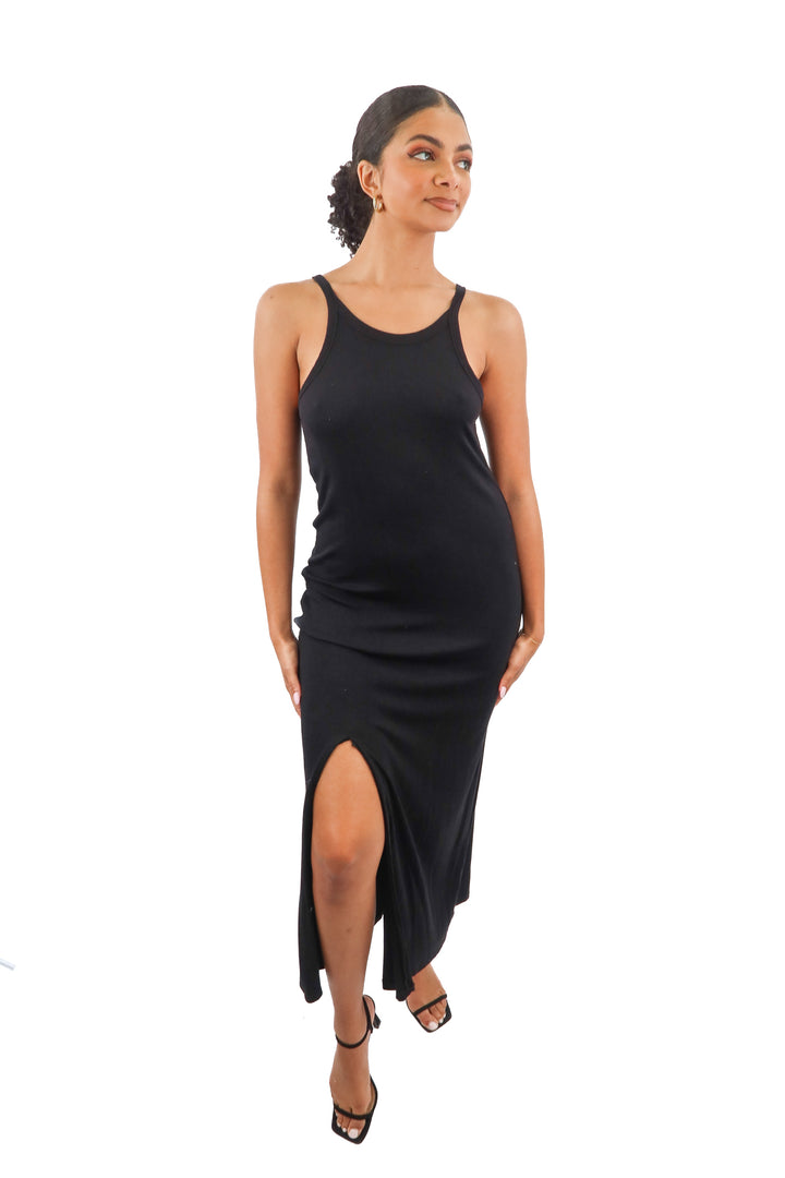 becool black ribbed maxi dress (M)