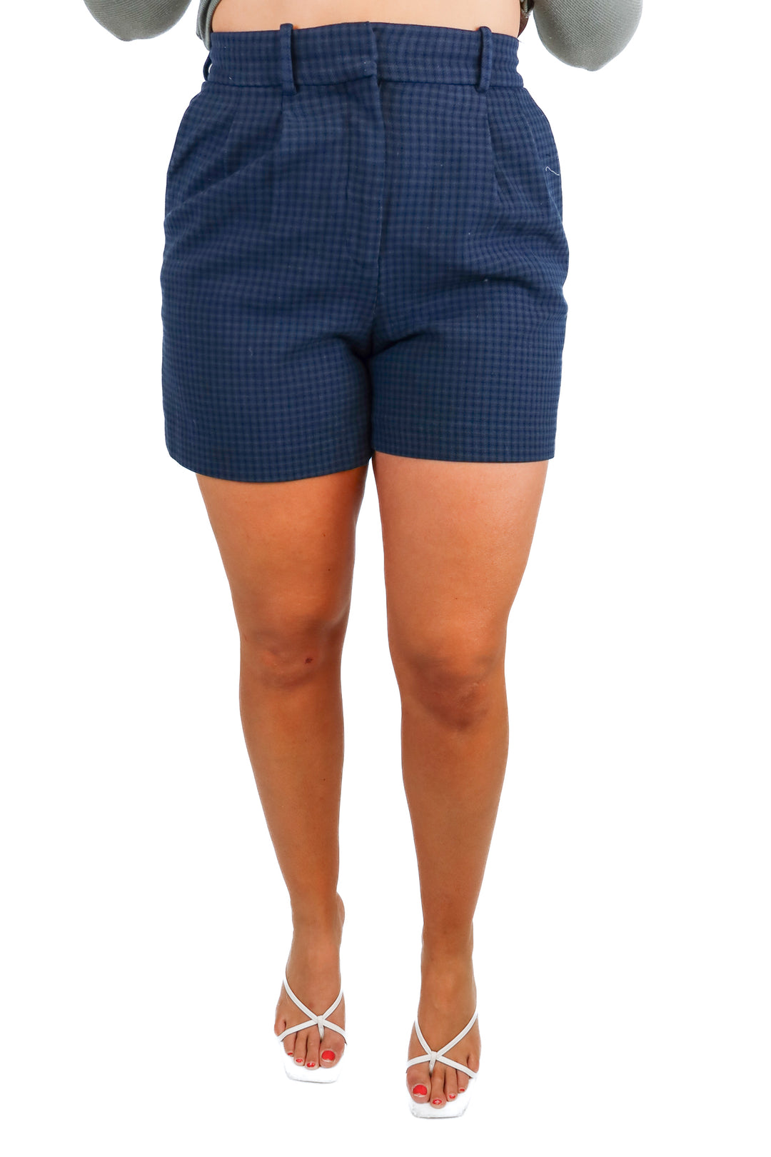 babaton blue plaid trouser shorts (4)