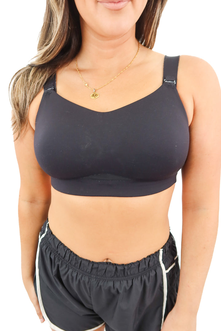 lululemon black supportive sports bra (36D; retail $68)