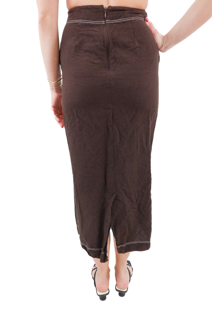 aligne brown linen midi skirt (0; retail $145)