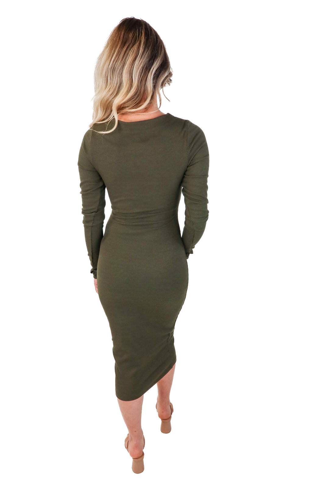tyche dark green cut out midi dress (s)