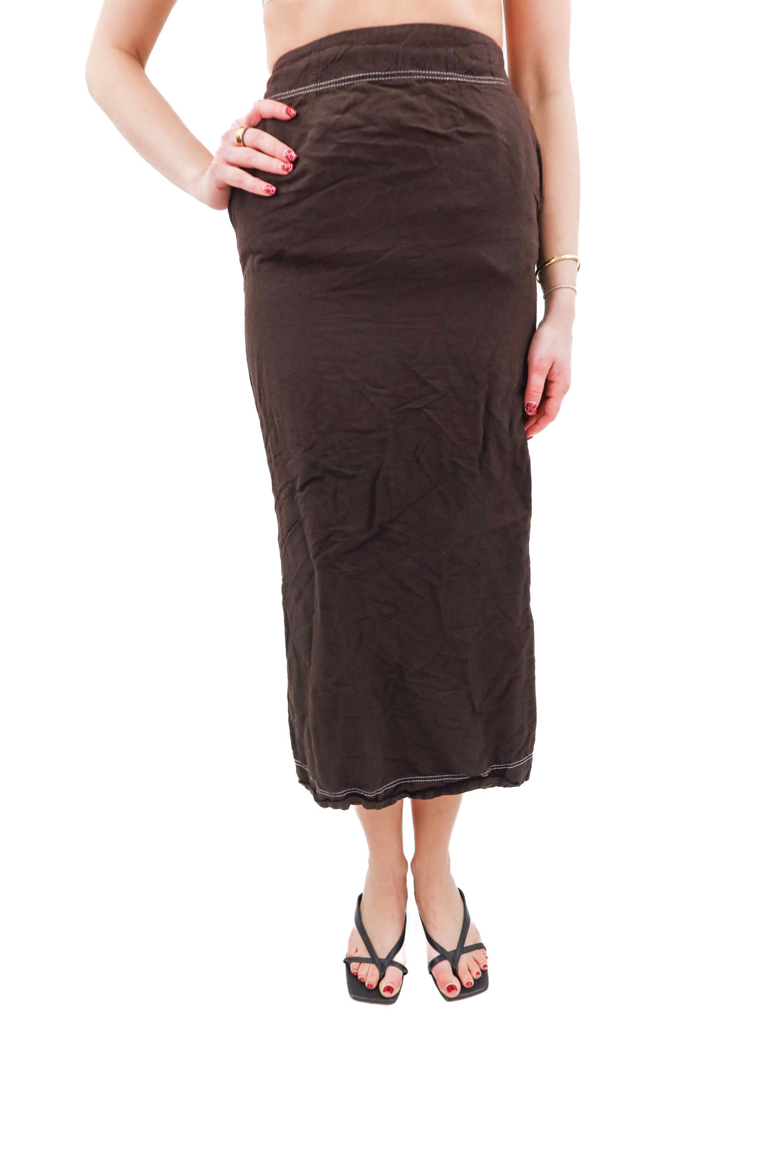 aligne brown linen midi skirt (0; retail $145)