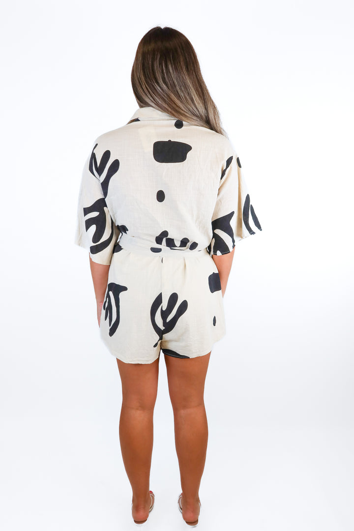 Petal + Pup Cream/Black Printed Romper (M)