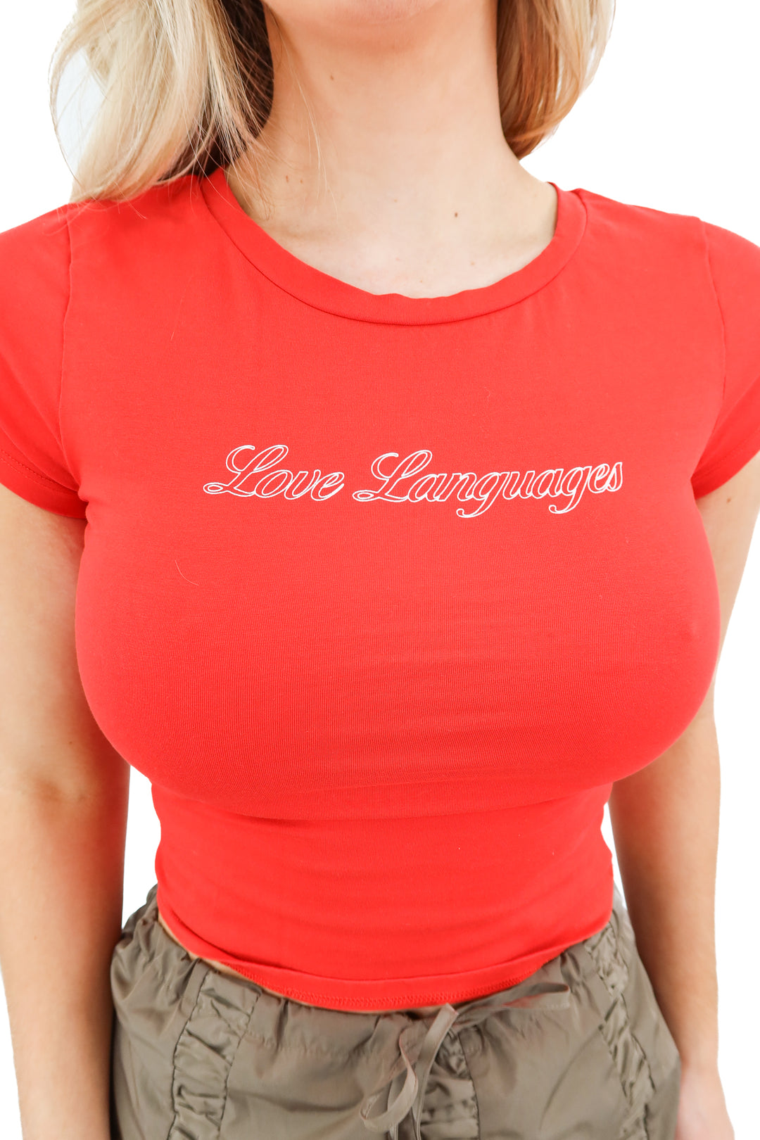 princess polly red "love languages" baby tee (6; retail $40)