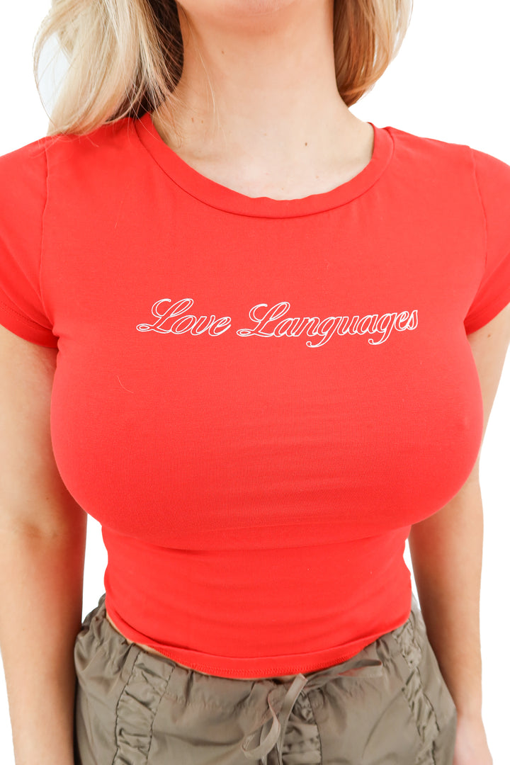 princess polly red "love languages" baby tee (6; retail $40)