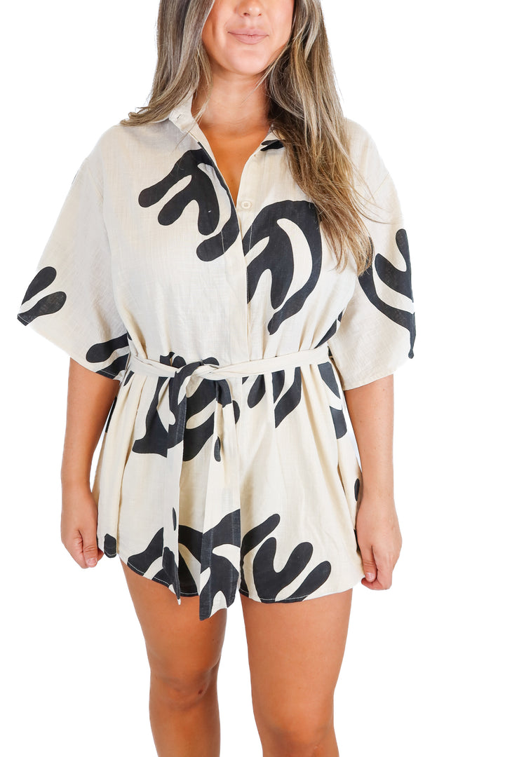 Petal + Pup Cream/Black Printed Romper (M)
