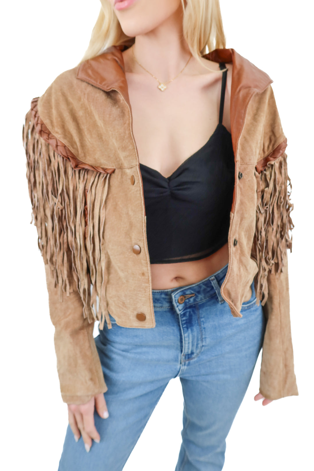 AUCTION (BID ONLY) leather gallery vintage brown fringe jacket (s)- ends at 8/19 at 8 pm CT