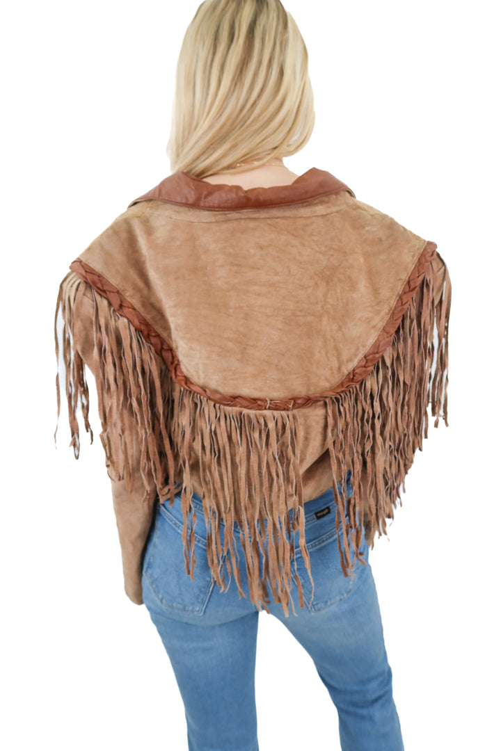 AUCTION (BID ONLY) leather gallery vintage brown fringe jacket (s)- ends at 8/19 at 8 pm CT