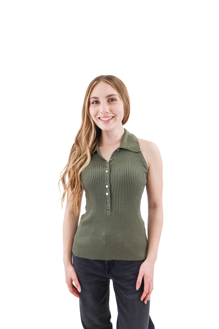 whbm green sleeveless rib collar henley NWT (XS; retail $69)