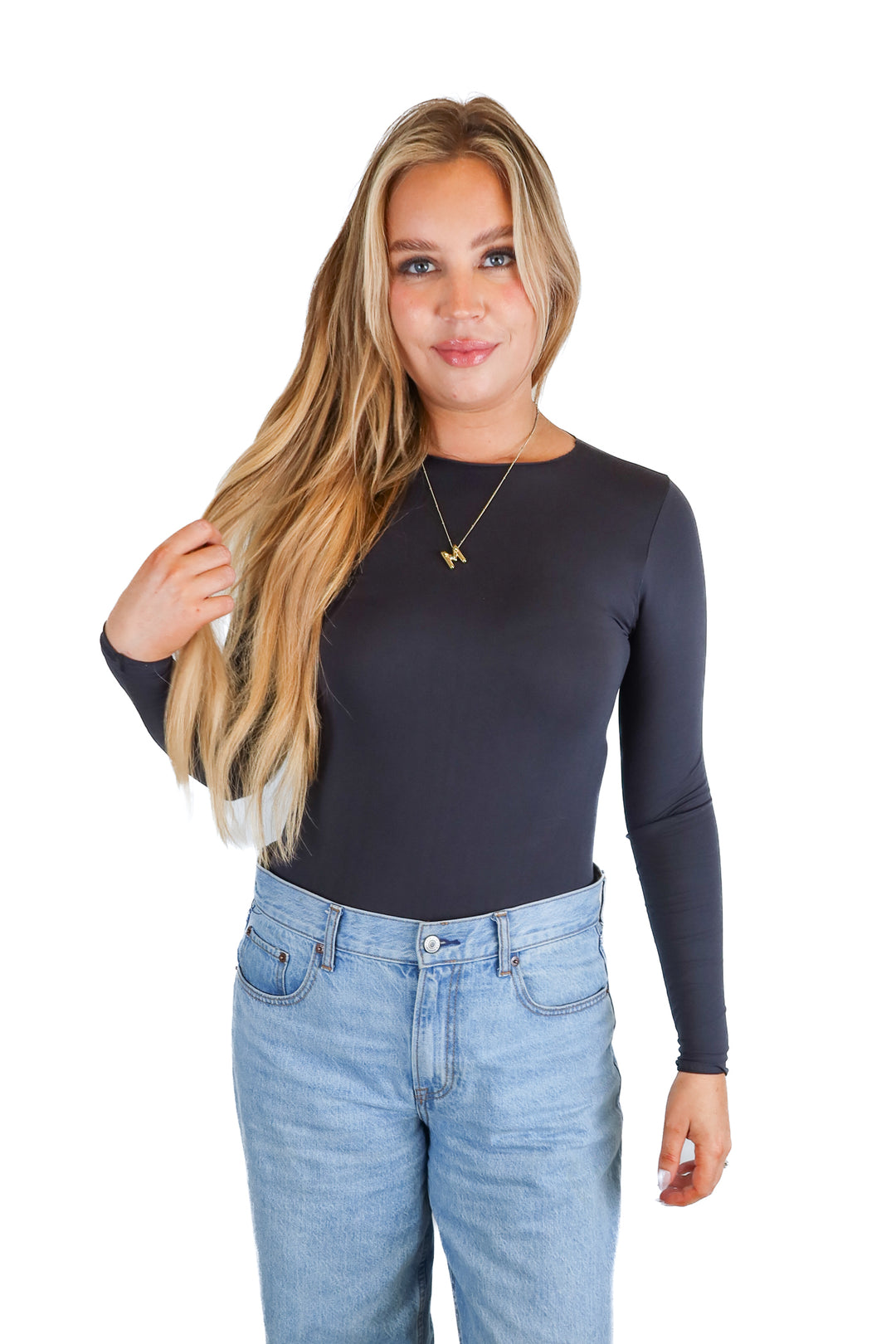 Black High Neck Stretchy Bodysuit (*S)