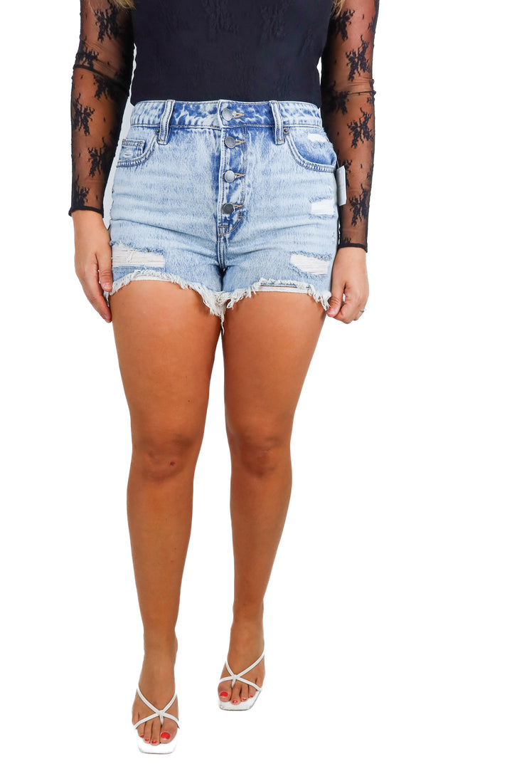 Altar'd State Light Wash Distressed Denim Shorts (28)