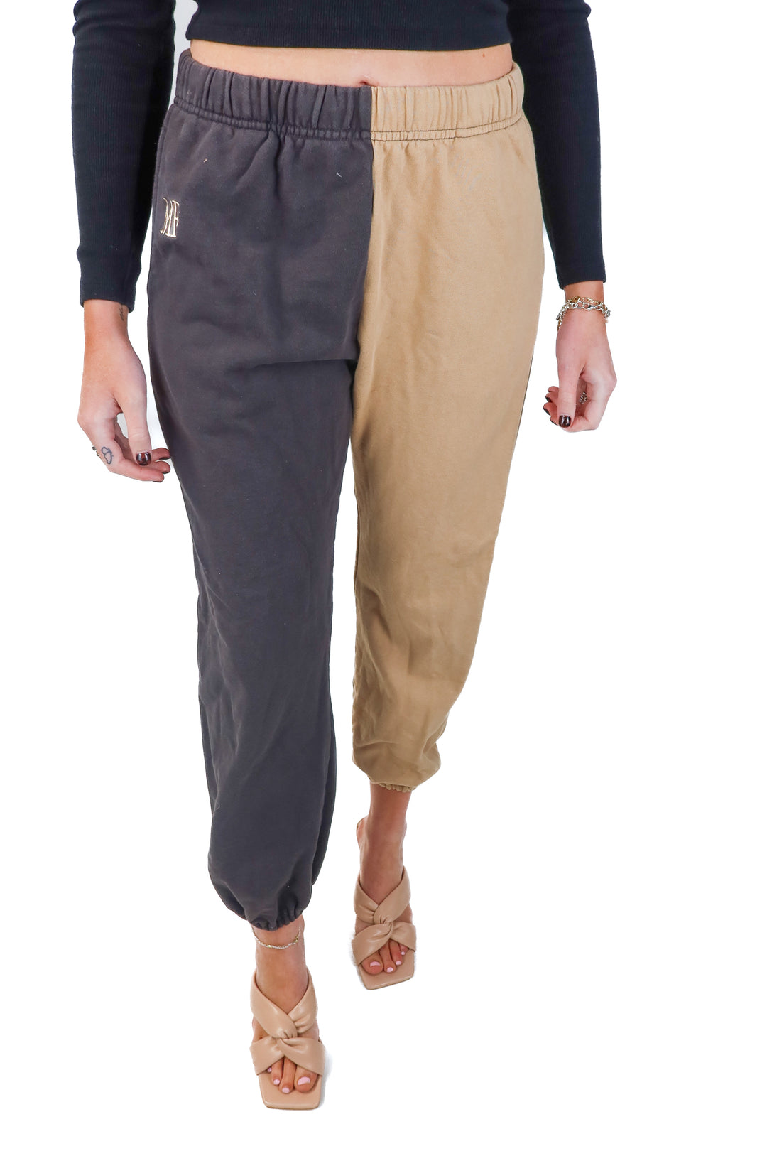 the mayfair group grey/tan sweatpants (s/m; retail $98)
