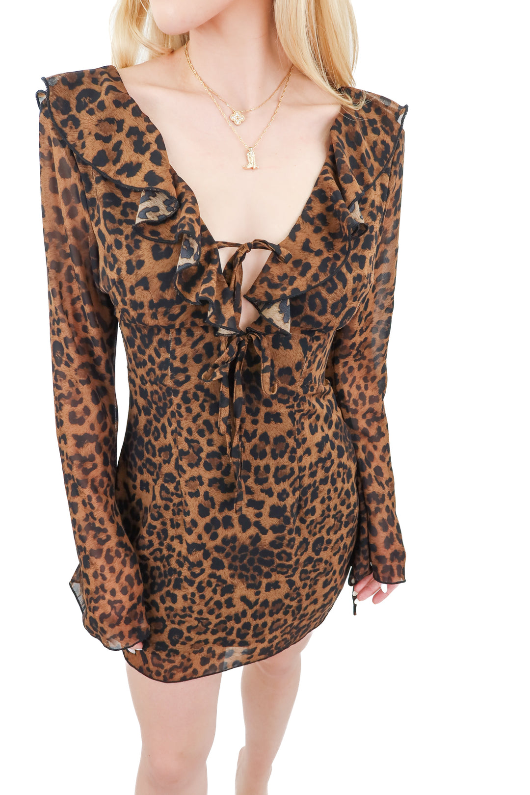 AUCTION boohoo leopard ruffle mini dress (size 4)* fits like size 2