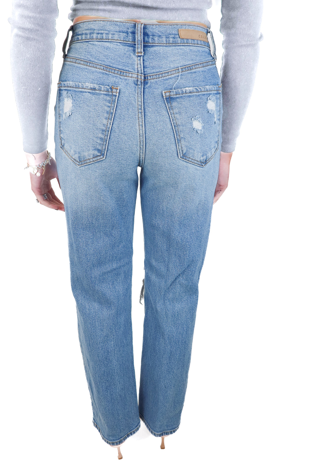 cello light wash distressed jeans (3; retail $65)